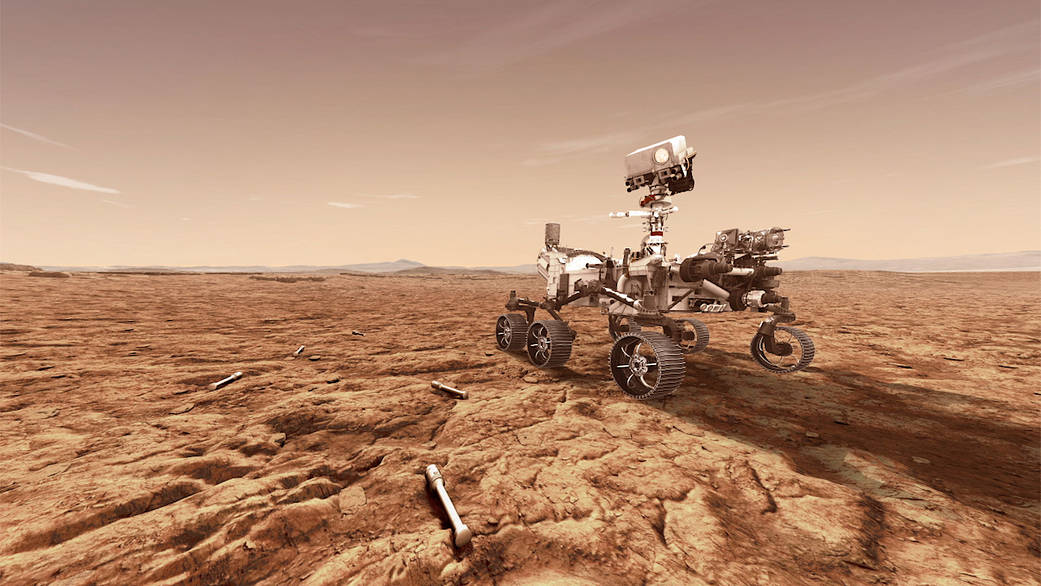 El róver Mars 2020 de la Nasa almacenará muestras de roca y suelo en tubos sellados, en la superficie del planeta, para futuras misiones de recuperación. (Foto Prensa Libre: Ilustración de la Nasa)