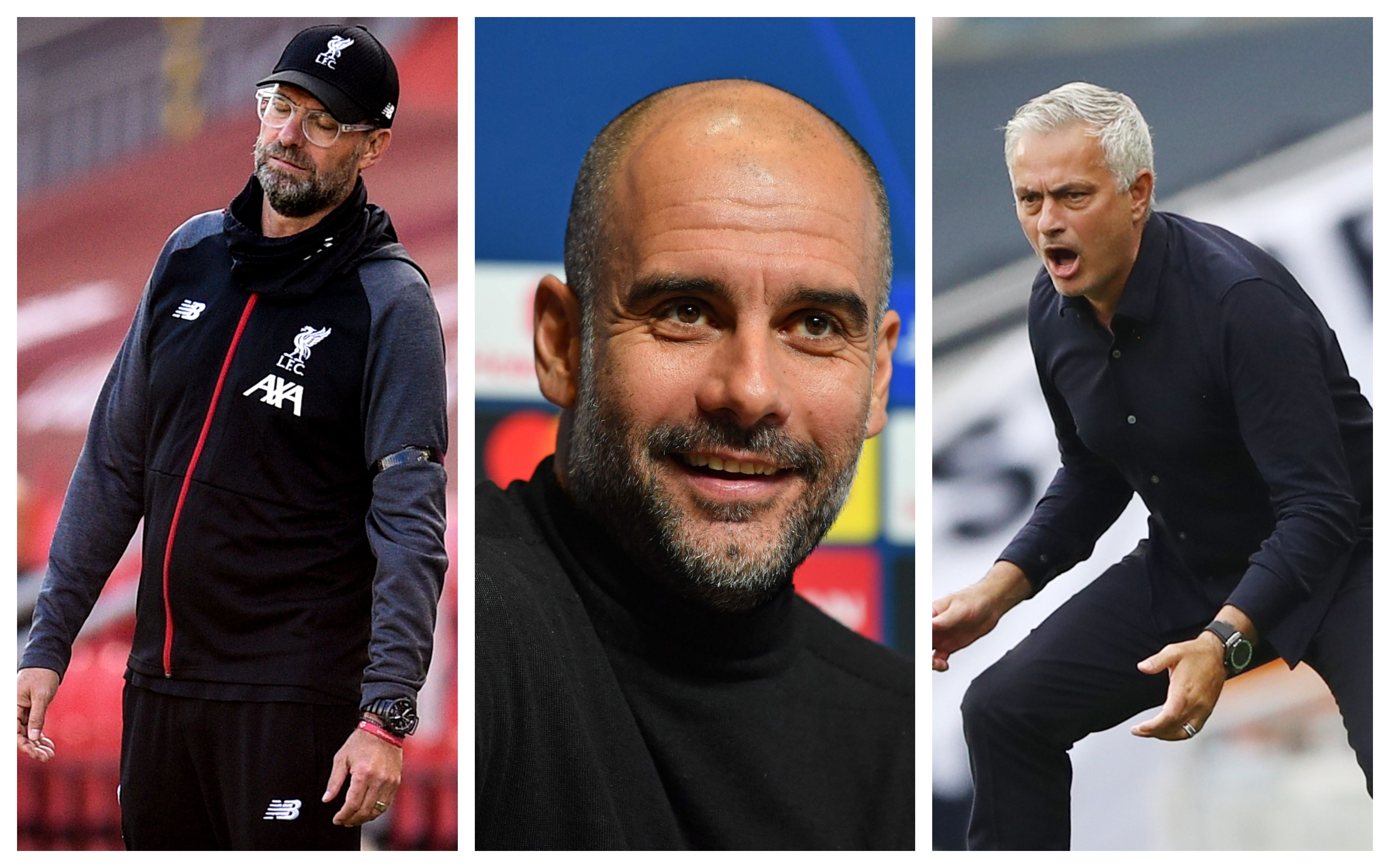 Mientras Guardiola está feliz, Klopp y Mourinho están molestos. (Foto Prensa Libre: AFP y EFE)