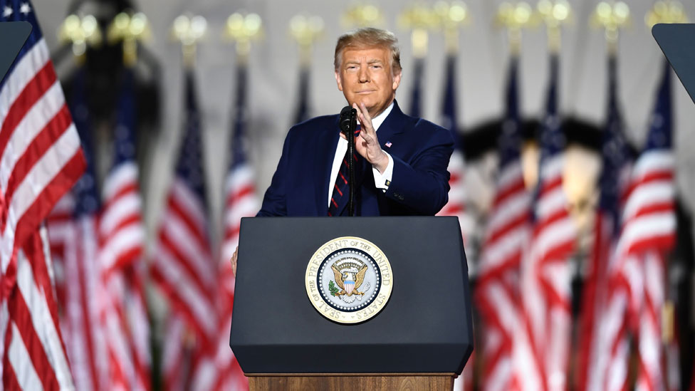 Trump aceptó este jueves formalmente la nominación del Partido Republicano a la presidencia. (Foto Prensa Libre: Getty Images)