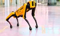 This photograph taken on September 23, 2020 shows a robot-dog remotely control at Les Mines Nancy engineering school in Nancy, eastern France, as students will work on the development of industrial applications with this robot. (Photo by JEAN-CHRISTOPHE VERHAEGEN / AFP)