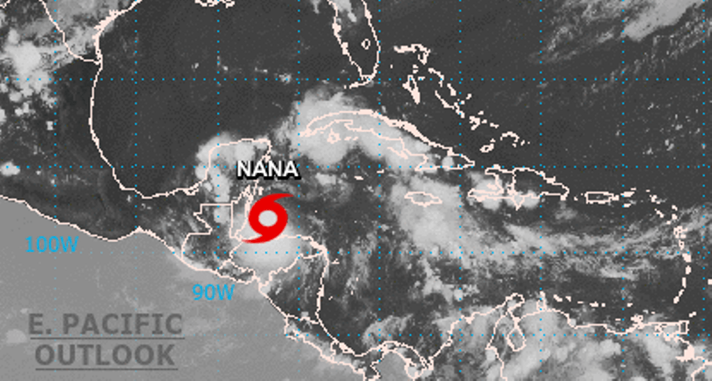 Imagen del Centro Nacional de Huracanes sobre la ubicación de Nana.