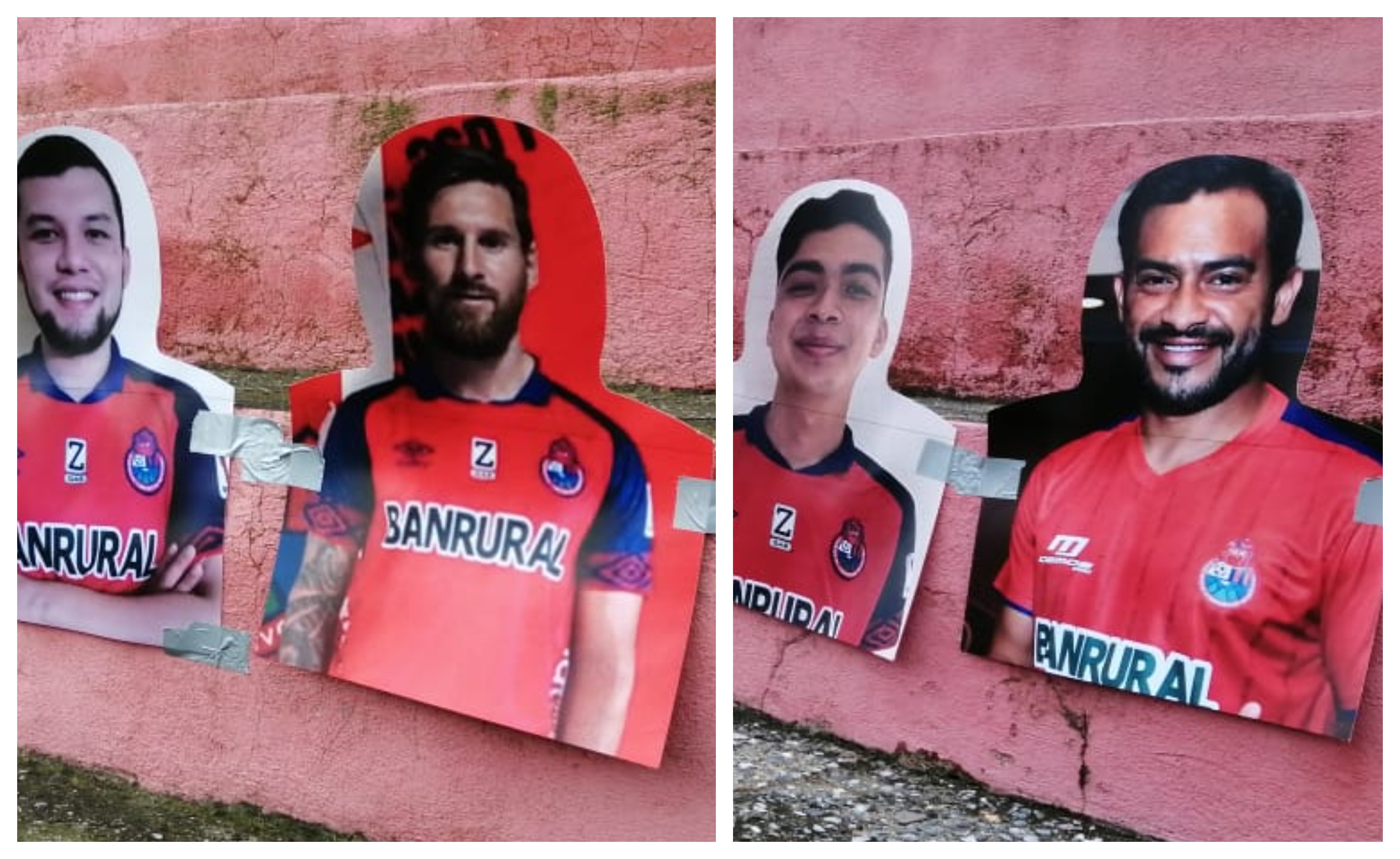 Lionel Messi y Carlos 'el Pescado' Ruiz tienen sus siluetas en El Trébol. (Foto Prensa Libre: Norvin Mendoza)