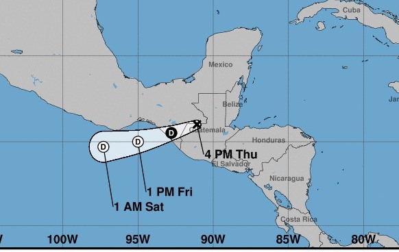 Trayectoria de Nana, degradada a  depresión tropical, según el Centro Nacional de Huracanes de Estados Unidos.