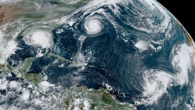 Desde 1971 no se registraban cinco ciclones tropicales activos al mismo tiempo. (Foto Prensa Libre: Centro Nacional de Huracanes de EE.UU.)