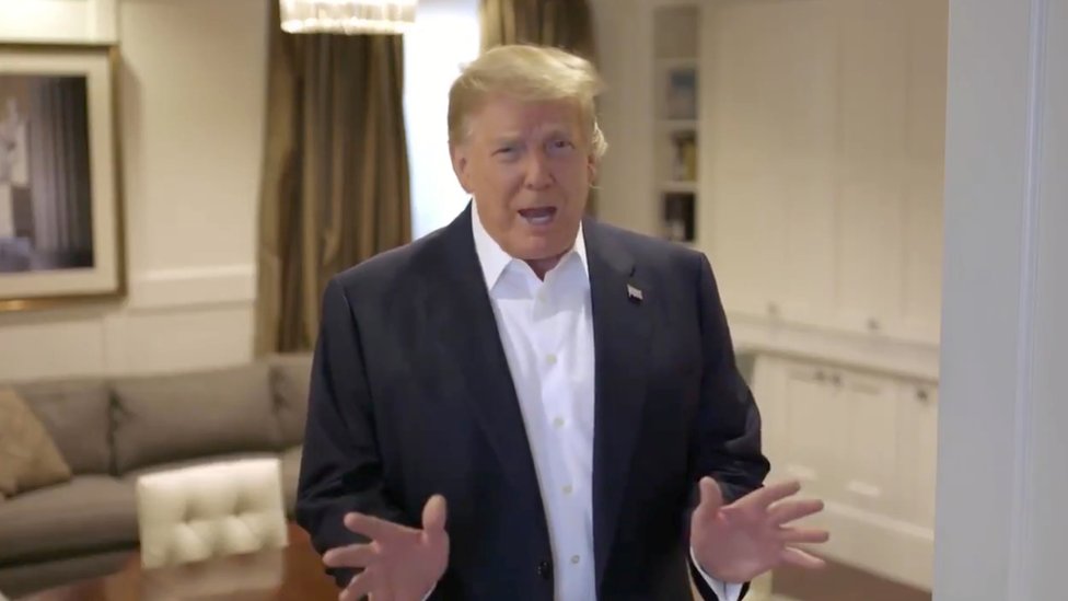 El presidente de Estados Unidos compartió un nuevo video en su cuenta de Twitter en el que aparece con mejor aspecto que los días anteriores. (Foto Prensa Libre: Reuters)