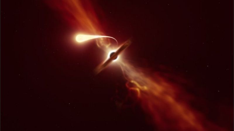 La espaguetización es el resultado de un evento catastrófico para una estrella. ESO/M. KORNMESSER