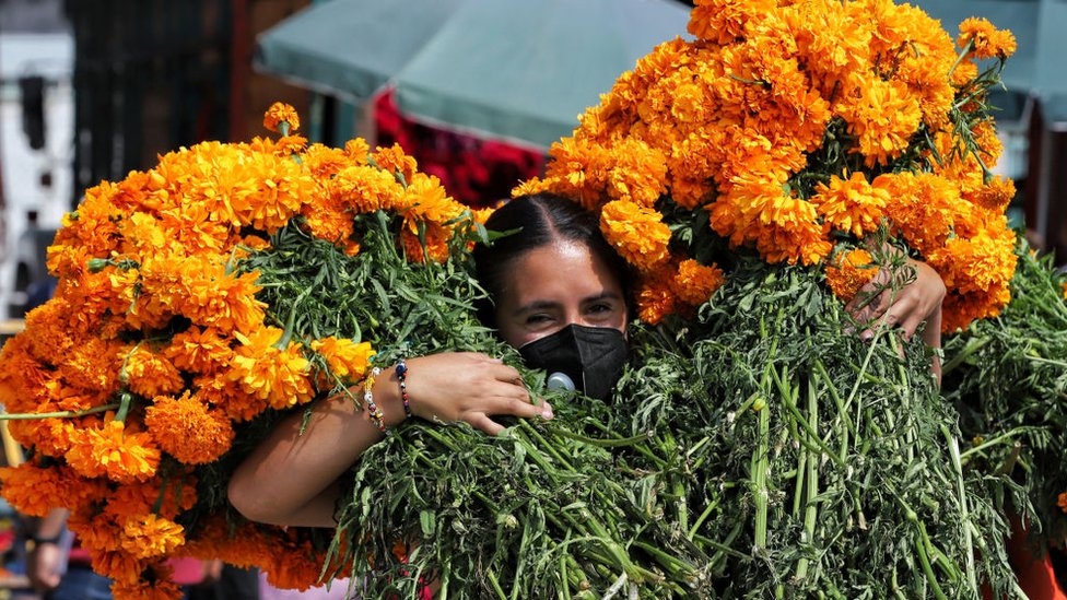 La flor de cempasúchil no puede faltar en las ofrendas y altares mexicanos en el Día de Muertos. (Foto Prensa Libre: Getty Images)