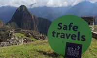 Machu Picchu (Peru), 13/10/2020.- A handout photo made available by the Ministry of Foreign Trade and Tourism of Peru that shows the 'Safe travels' seal in Machu Picchu, Cuzco, Peru, 13 October 2020. Peru received from the World Travel and Tourism Council (WTTC) the Seal 'Safe travels', the first seal of biosecurity and hygiene in the world for tourism in times of COVID-19. Machu Picchu will be part of a second phase of reopening to tourism of archaeological sites that will begin 15 October. EFE/EPA/Ministry of Foreign Trade and Tourism HANDOUT HANDOUT EDITORIAL USE ONLY/NO SALES