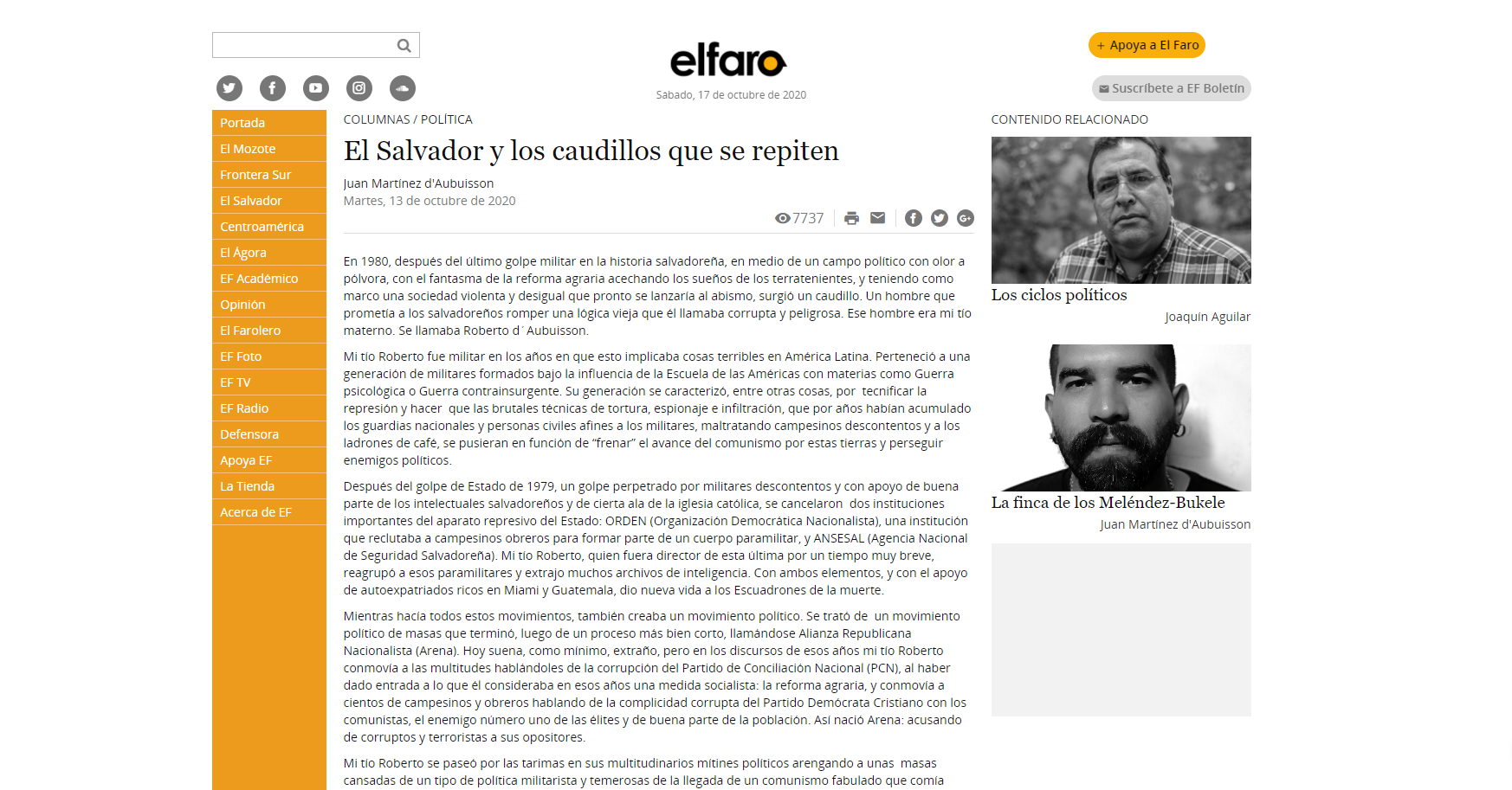 La más reciente publicación de Juan Martínez en El Faro.