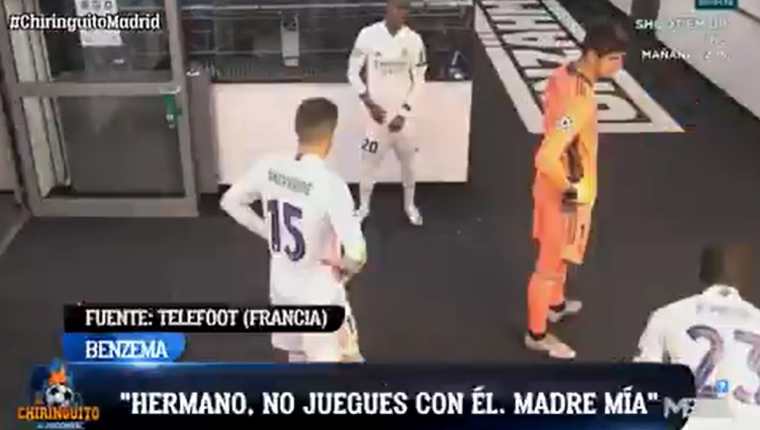 Captura del video que captó a Benzema hablando con Mendy. (Foto Prensa Libre: Twitter)
