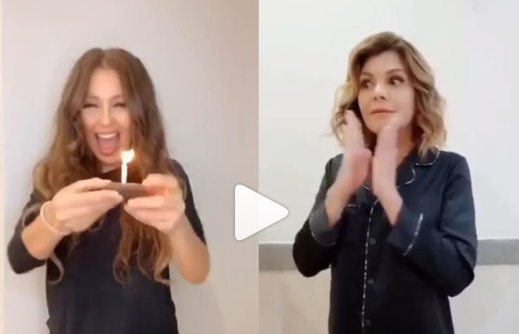 Thalía e Itatí Cantoral hacen un icónico reencuentro y recrean video viral de la niña del pastel