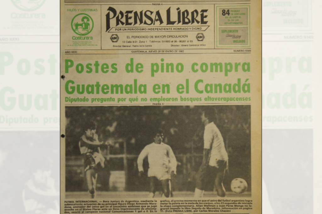 Visita de Maradona a Guatemala para el juego de Boca Juniors contra Comunicaciones, en enero de 1982. Foto: Hemeroteca PL