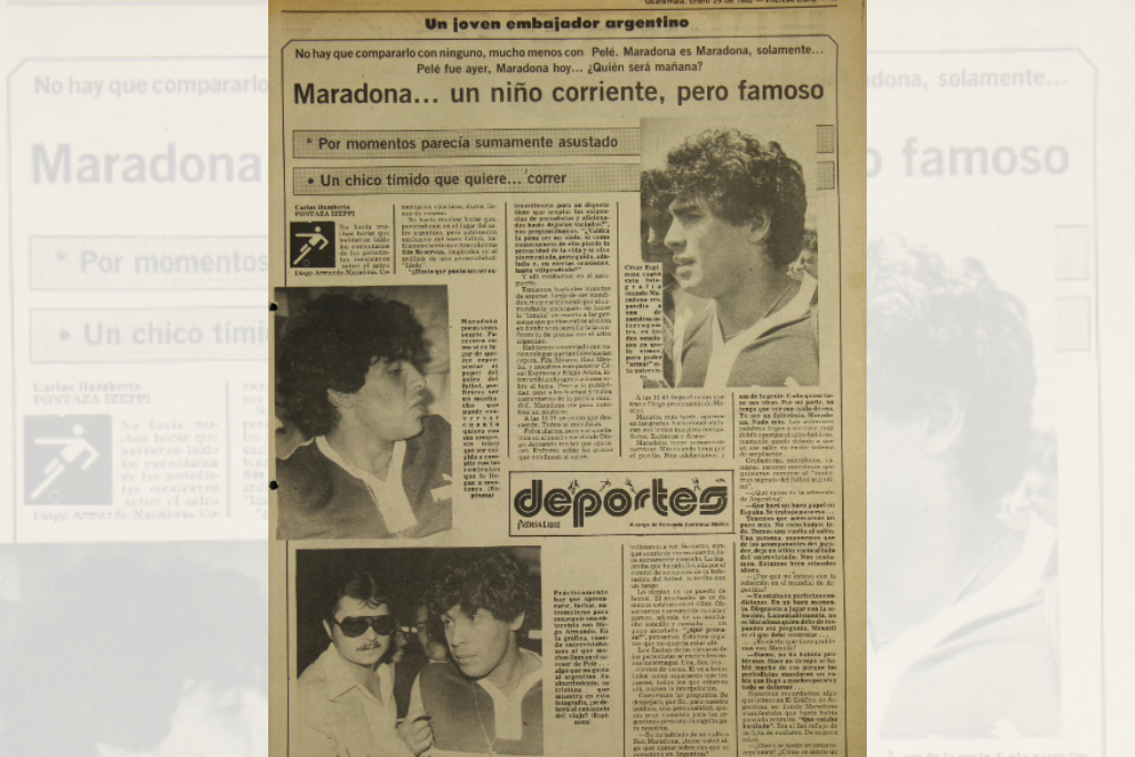 Visita de Maradona a Guatemala para el juego de Boca Juniors contra Comunicaciones, en enero de 1982. Foto: Hemeroteca PL