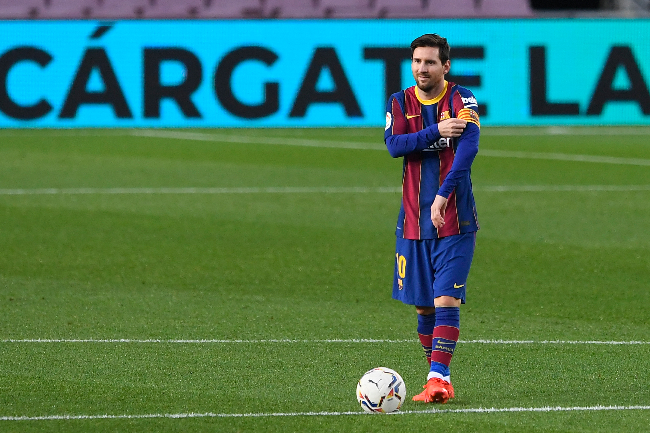 Lionel Messi durante el partido del Barcelona del fin de semana. (Foto Prensa Libre AFP)