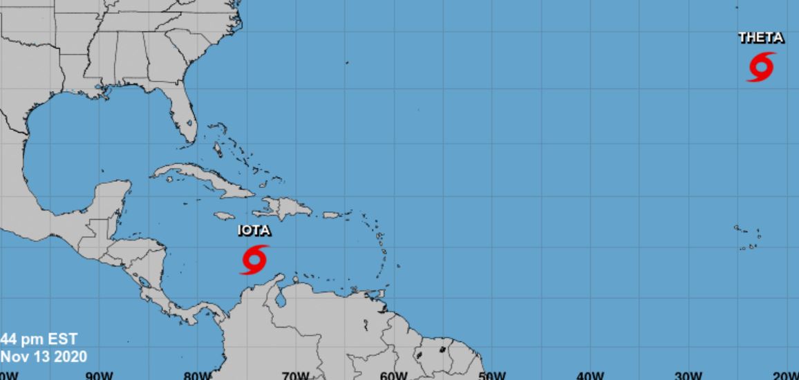 Mapa muestra la ubicación de Iota. (Foto Prensa Libre: Centro Nacional de Huracanes) 