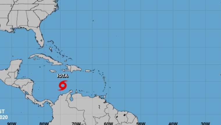 Mapa muestra la ubicación de Iota. (Foto Prensa Libre: Centro Nacional de Huracanes) 