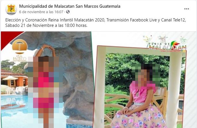 Este es uno de los post que publicó en Facebook la Municipalidad de Malacatán, San Marcos, para invitar al evento de elección de reina infantil. (Foto Prensa Libre: Facebook)