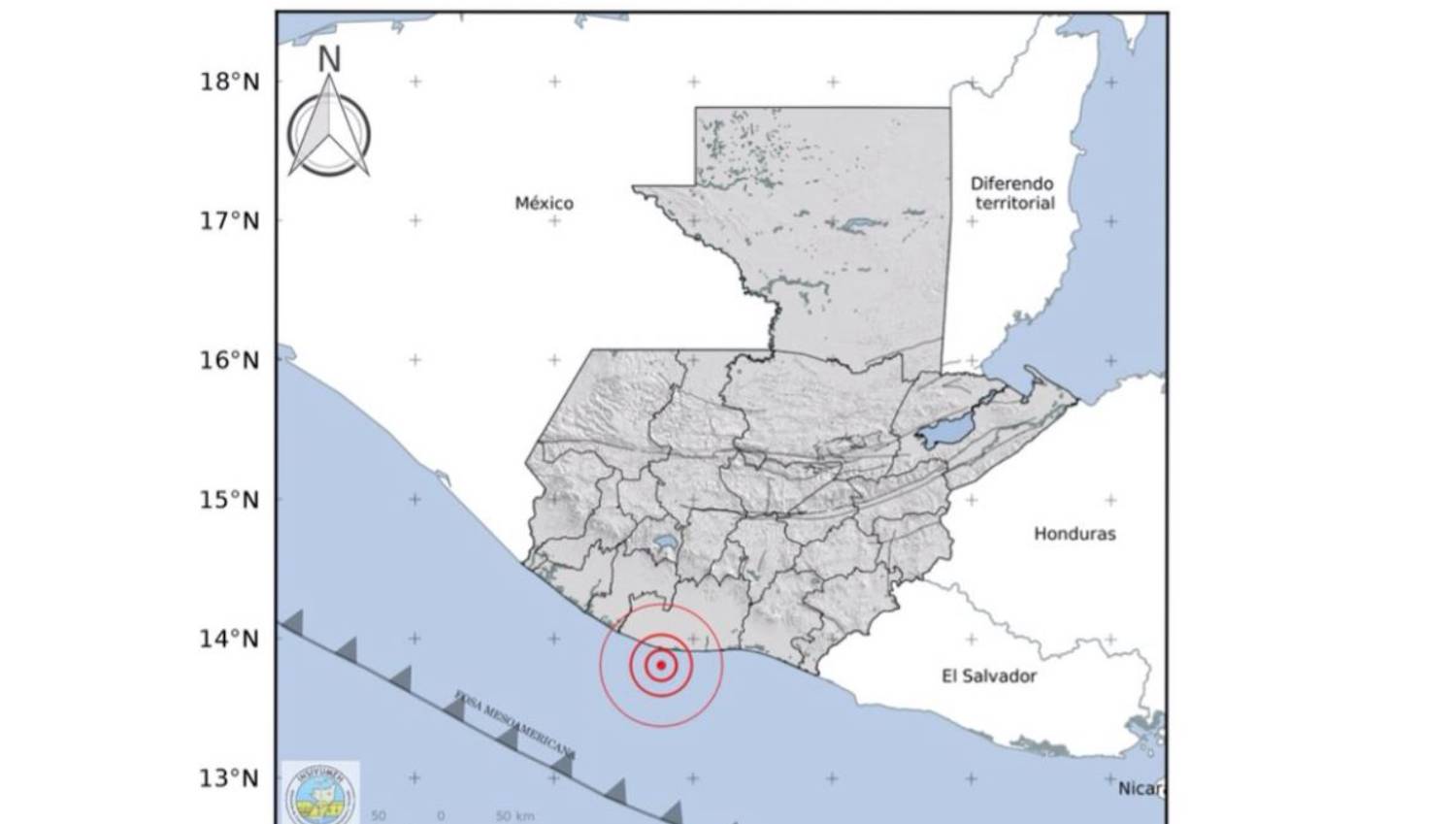 Mapa del sismo de este 7 de noviembre en Guatemala. (Foto Prensa Libre: Insivumeh)
