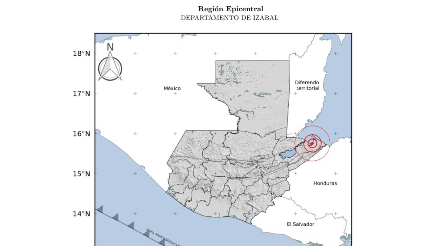 Mapa del sismo de este 7 de noviembre en Guatemala. (Foto Prensa Libre: Insivumeh)

