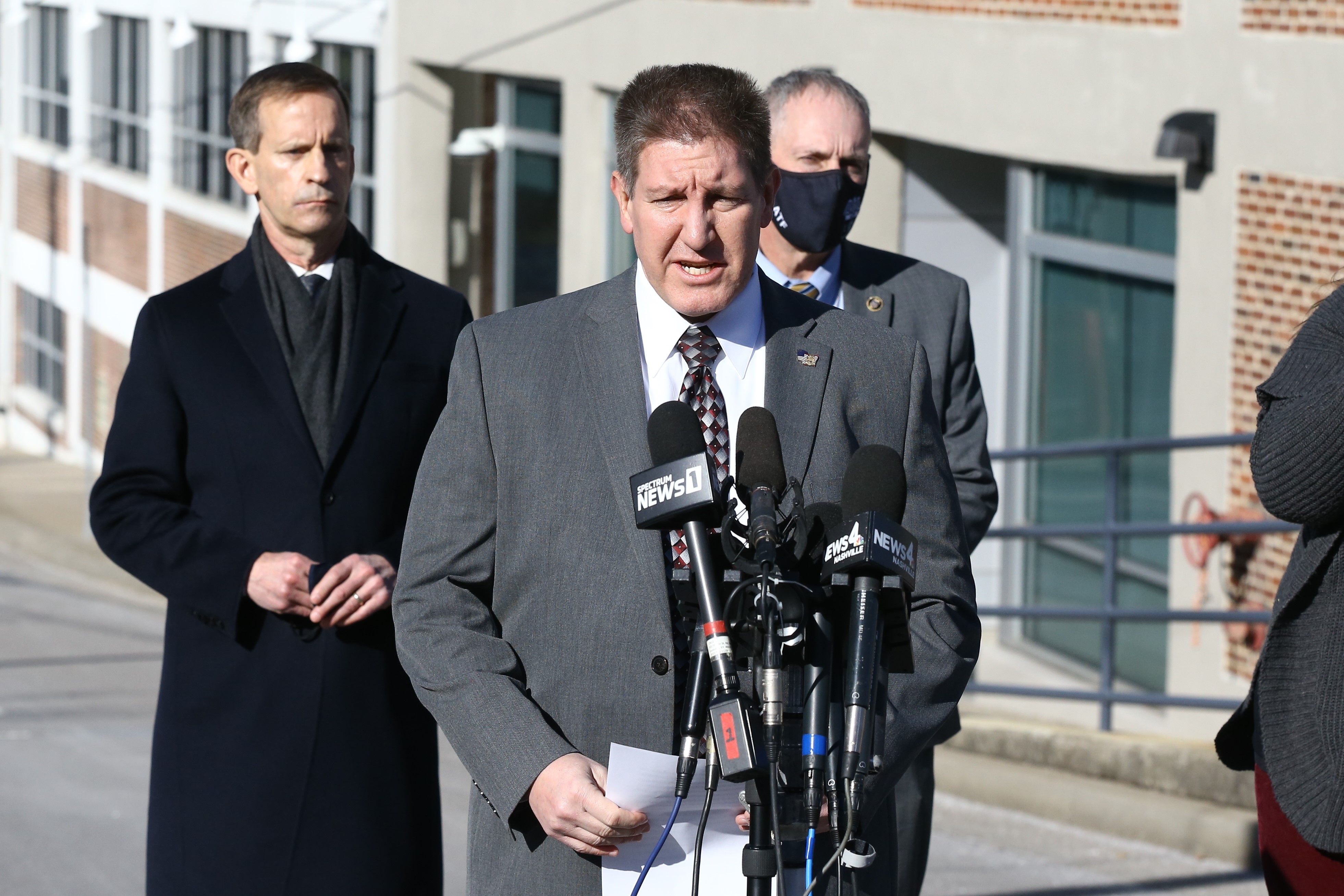 NASHVILLE, TENNESSEE - DECEMBER 26: FBI Special Agent in Charge Douglas Korneski speaks during a news conference on the Christmas day bombing on December 26, 2020 in Nashville, Tennessee. Police are calling the explosion "an intentional act" and have found possible human remains after an RV, exploded injuring three people and causing destruction across several blocks in Nashville.   Terry Wyatt/Getty Images/AFP
== FOR NEWSPAPERS, INTERNET, TELCOS & TELEVISION USE ONLY ==