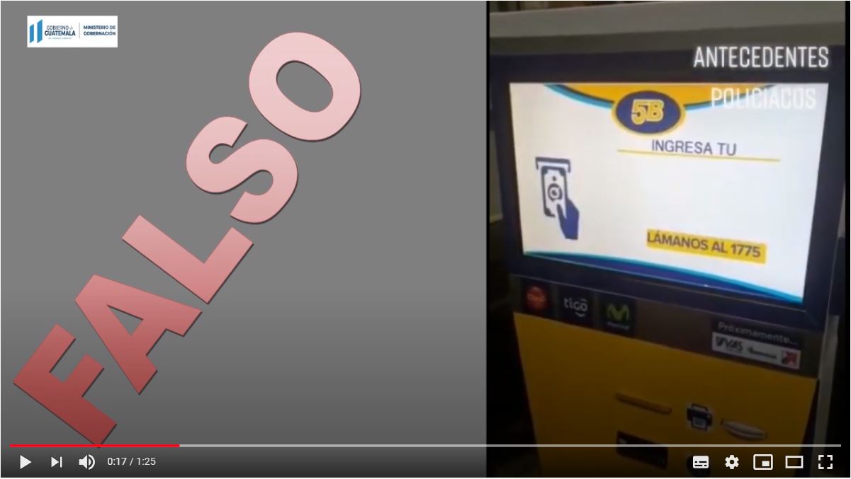 Un video muestra cómo hacer el trámite de antecedentes policiales en cajeros automáticos, pero las autoridades aclaran que ese tramite solo puede hacerse en línea o de forma presencial. (Foto Prensa Libre:)
