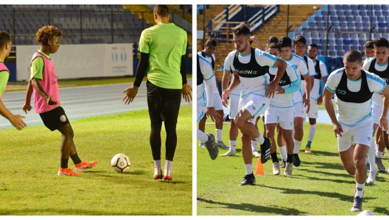 Los jugadores de Puerto Rico y Guatemala en los entrenamientos antes de enfrentarse en el estadio Doroteo Guamuch Flores. Foto Prensa Libre: redes sociales. 