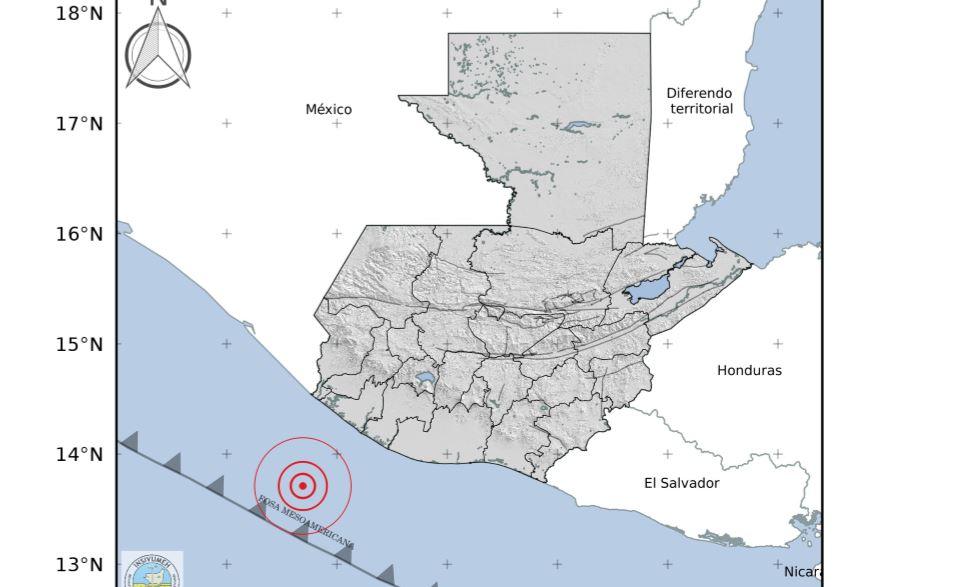 Mapa del temblor de este 15 de enero del 2021 en Guatemala. (Foto Prensa Libre: Insivumeh) 