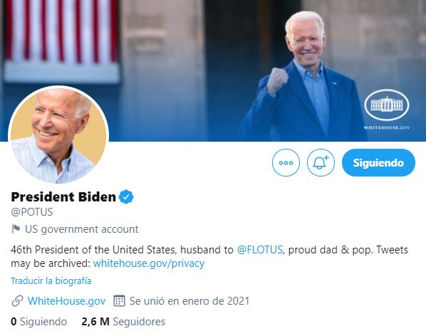 Cuenta oficial de Twitter del presidente Joe Biden. (Foto Prensa Libre: Twitter)