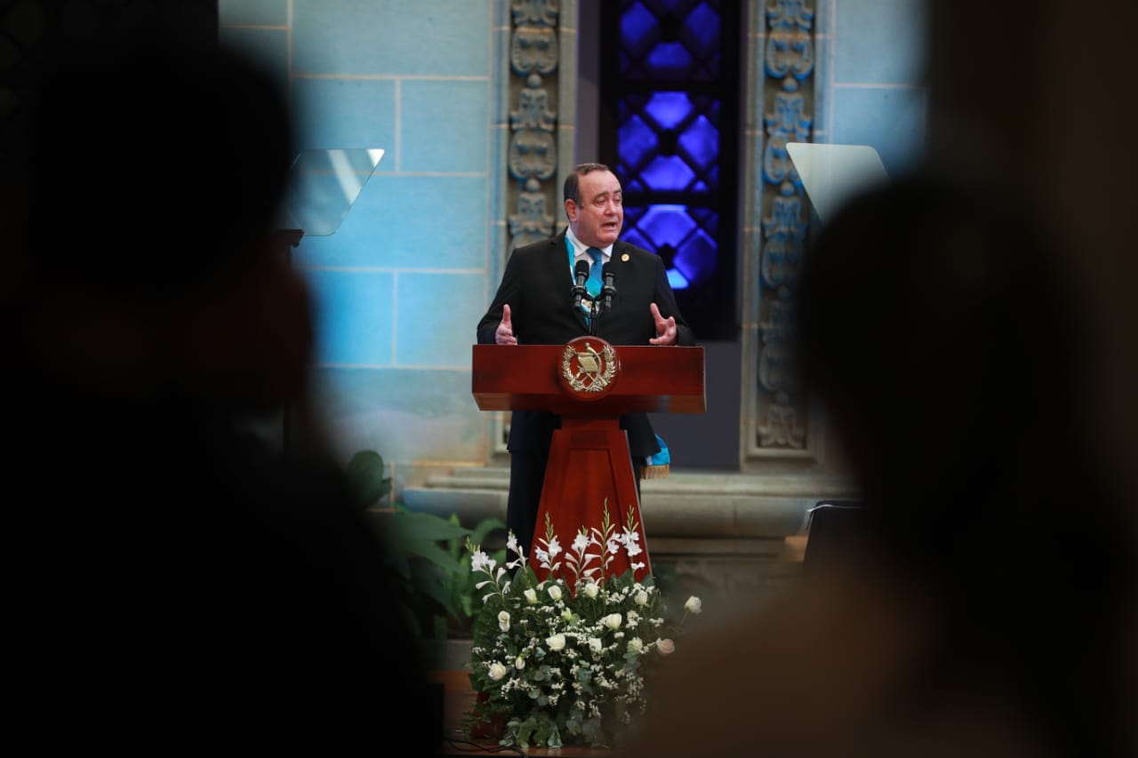 El presidente Alejandro Giammattei presentó este jueves 14 de enero su primer informe de gobierno. (Foto Prensa Libre: Carlos Hernández Ovalle)