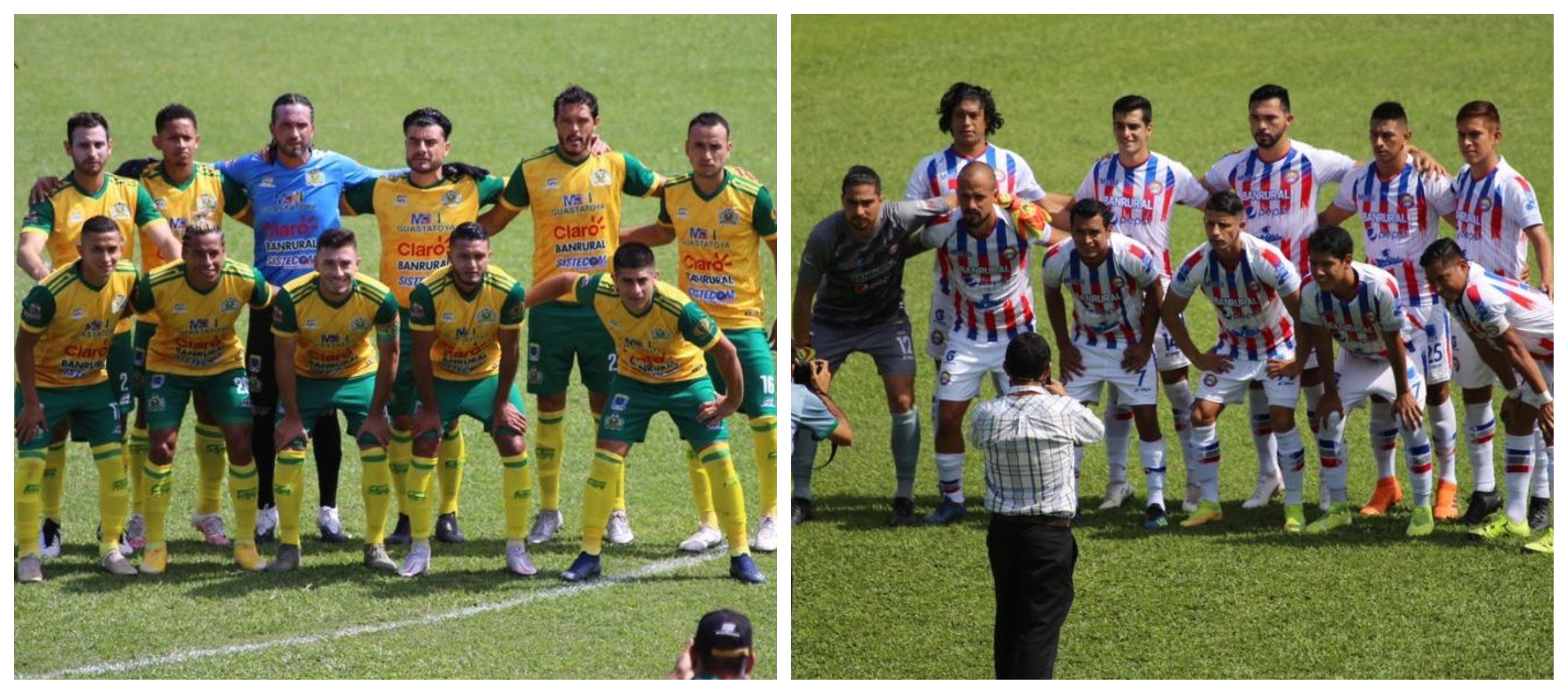Las oncenas iniciales de Guastatoya y Xelajú que este 28 de enero empataron 1-1. Foto Prensa Libre: Cortesía @andresNadf
