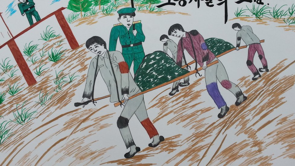 La exprisionera Kim Hye-sook dibujó estas ilustraciones para representar su experiencia en una mina de carbón de Corea del Norte.