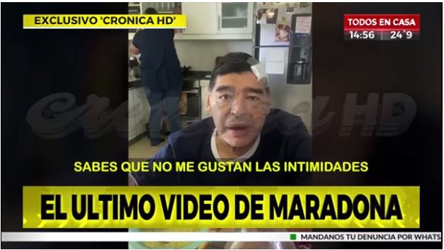 El video con nuevas imágenes de los últimos momentos de Diego Armando Maradona fue publicado por Crónica HD. (Foto prensa Libre: Captura de pantalla)