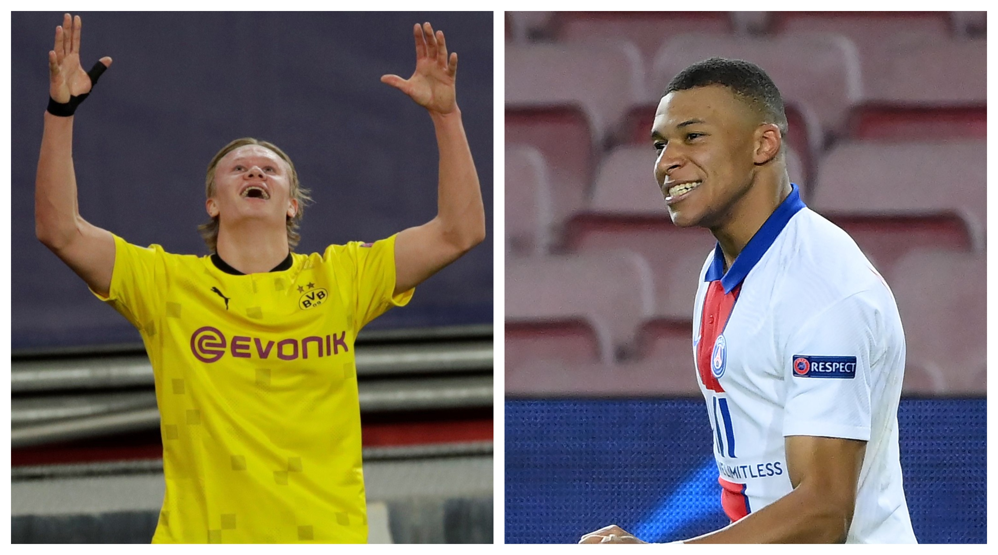 Haaland y Mbappé se robaron el show en la jornada de la Champions League. (Foto Prensa Libre: AFP y EFE)