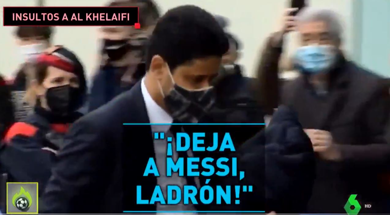Nasser Al-Khelaifi está en Barcelona y no fue bien recibido por los aficionados. (Foto Prensa Libre: Captura El Chiringuito)