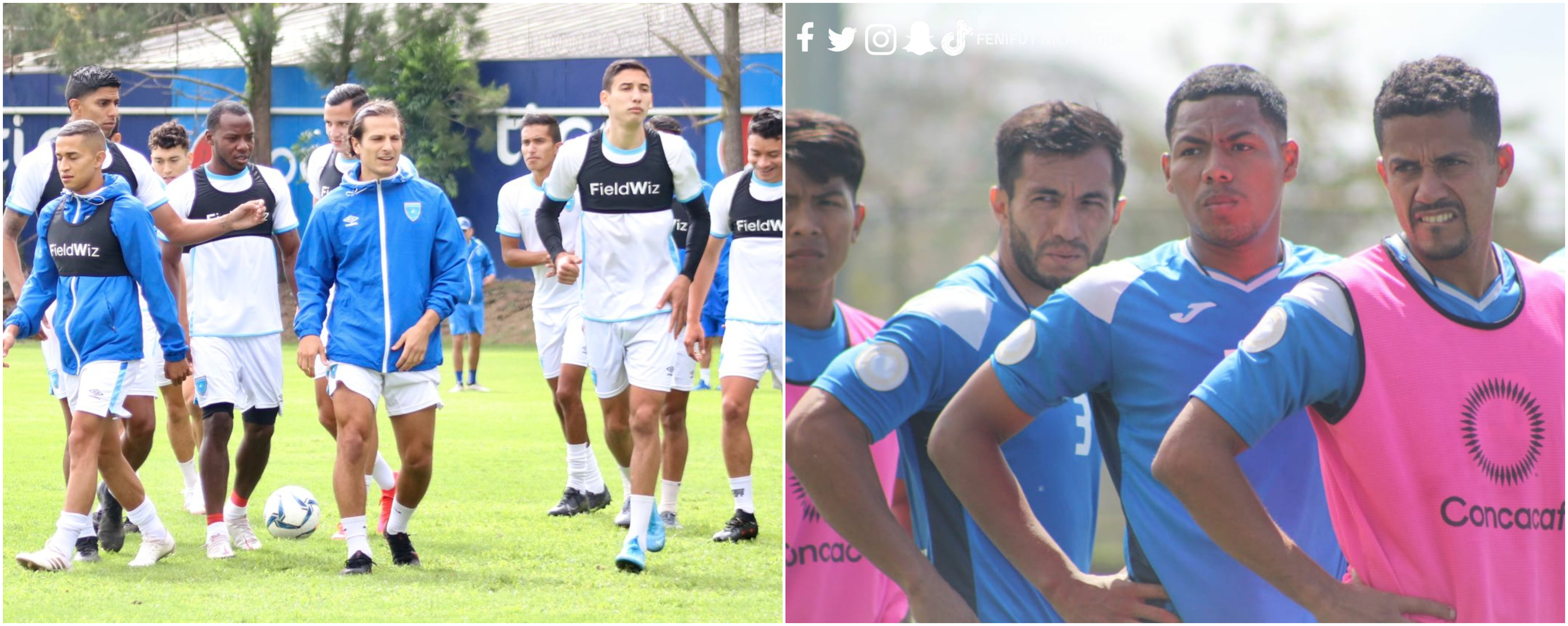 Los jugadores de Guatemala y Nicaragua entrenaron antes de enfrentarse este 24 de febrero a las 15 horas. Foto Prensa Libre: @fedefut_oficial 7 @Fenifutnica