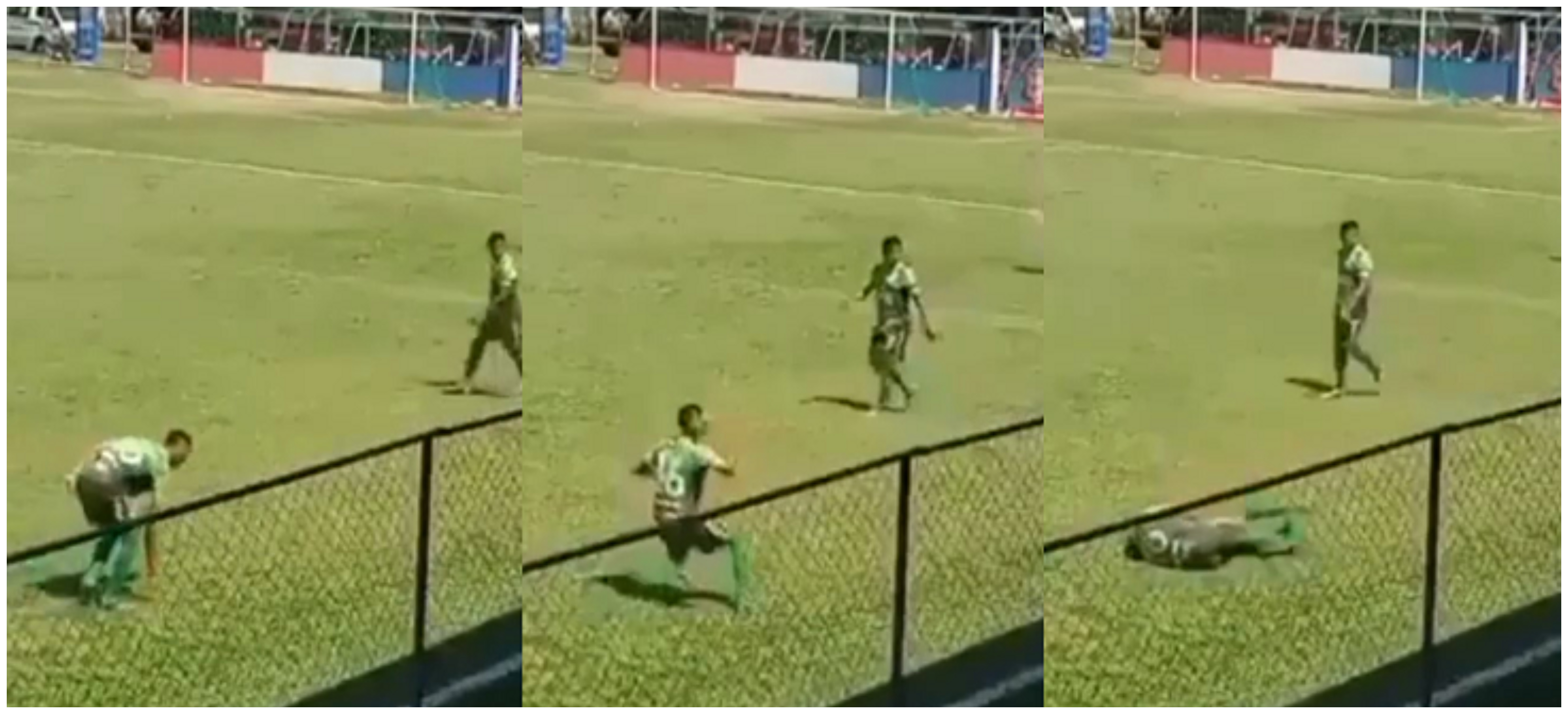 En esta secuencia, tomada del vídeo original, se observa el momento en que el jugador finge la agresión. Foto Prensa Libre: Captura de pantalla. 
