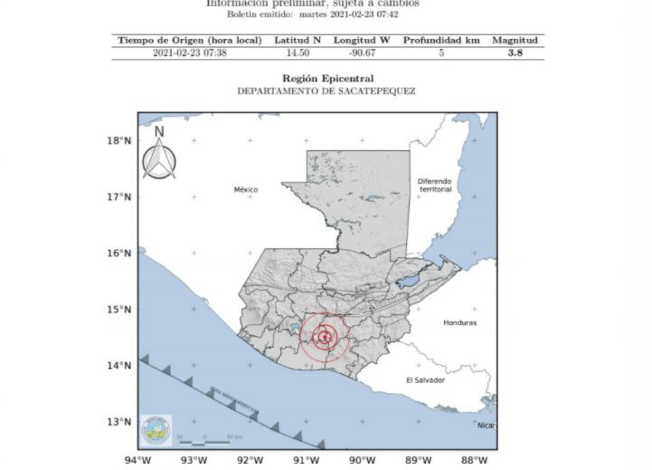 Reportan temblor de 3.8 grados con epicentro en Sacatepéquez y sensible en gran parte de Guatemala