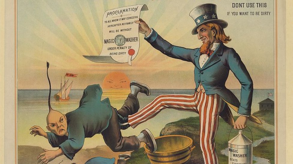 Este anuncio de una marca de jabón de la década de 1880 estaba subtitulado "los chinos deben irse". BIBLIOTECA DEL CONGRESO DE ESTADOS UNIDOS