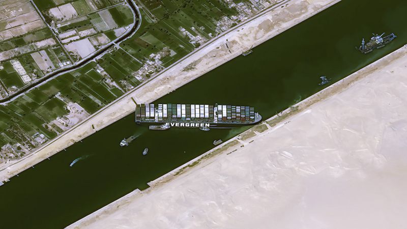 El Ever Given está impidiendo el tráfico por el Canal de Suez en ambas direcciones. © CNES2021, DISTRIBUTION AIRBUS DS