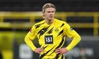 Dortmund (Germany), 13/03/2021.- Erling Haaland of Borussia Dortmund reacts during the German Bundesliga soccer match between Borussia Dortmund and Hertha BSC at Signal Iduna Park in Dortmund, Germany, 13 March 2021. (Alemania, Rusia) EFE/EPA/LARS BARON / POOL DFL regulations prohibit any use of photographs as image sequences and/or quasi-video.
