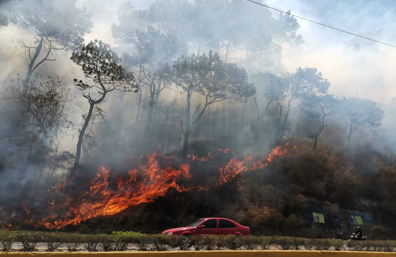 El incendio se produjo por la quema de basura en el sector, según la comuna de Villa Nueva. (Foto Prensa Libre: Érick Ávila)