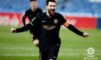 Lionel Messi festeja uno de los dos goles en la victoria del Barcelona frente a la Real Sociedad. (Foto Liga española).