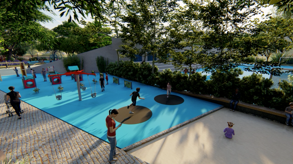 Maqueta tridimensional de un área del parque bicentenario diseñado para la colonia Bellos Horizontes, zona 21.