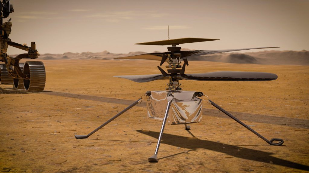 El pequeño helicóptero podrá sobrevolar en las próximas horas el suelo marciano. (Foto Prensa Libre: EFE)