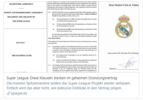 La revista alemana Der Spiegel tuvo acceso al contrato de 167 páginas de la Superliga Europea. Foto Prensa Libre: Captura de pantalla.