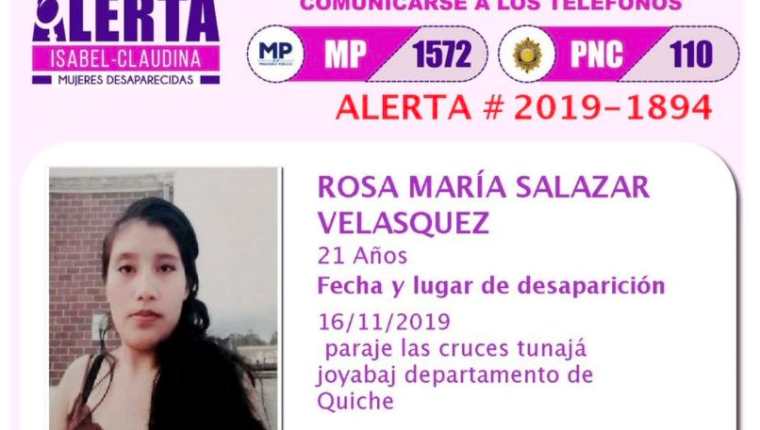 Alerta Isabel-Claudina sobre la desaparición de Rosa María Salazar Velásquez.