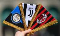 Banderines de los clubes italianos que formarían parte de la Superliga europea. Foto: AFP