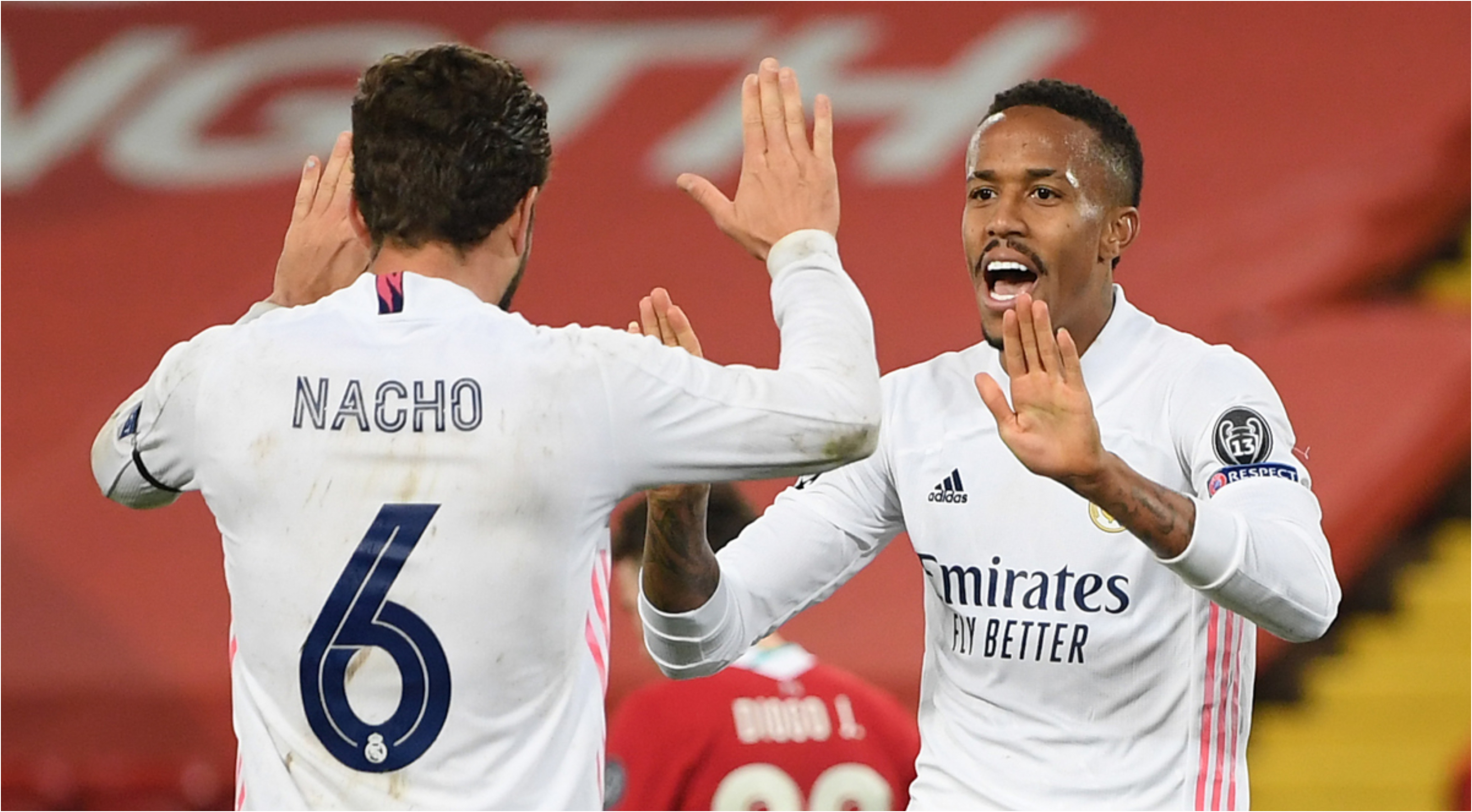 Nacho y Militao fueron trascendentales en la defensa del Real Madrid ante l Liverpool y conseguir el pase a semifinales. Foto Prensa Libre: @realmadrid
