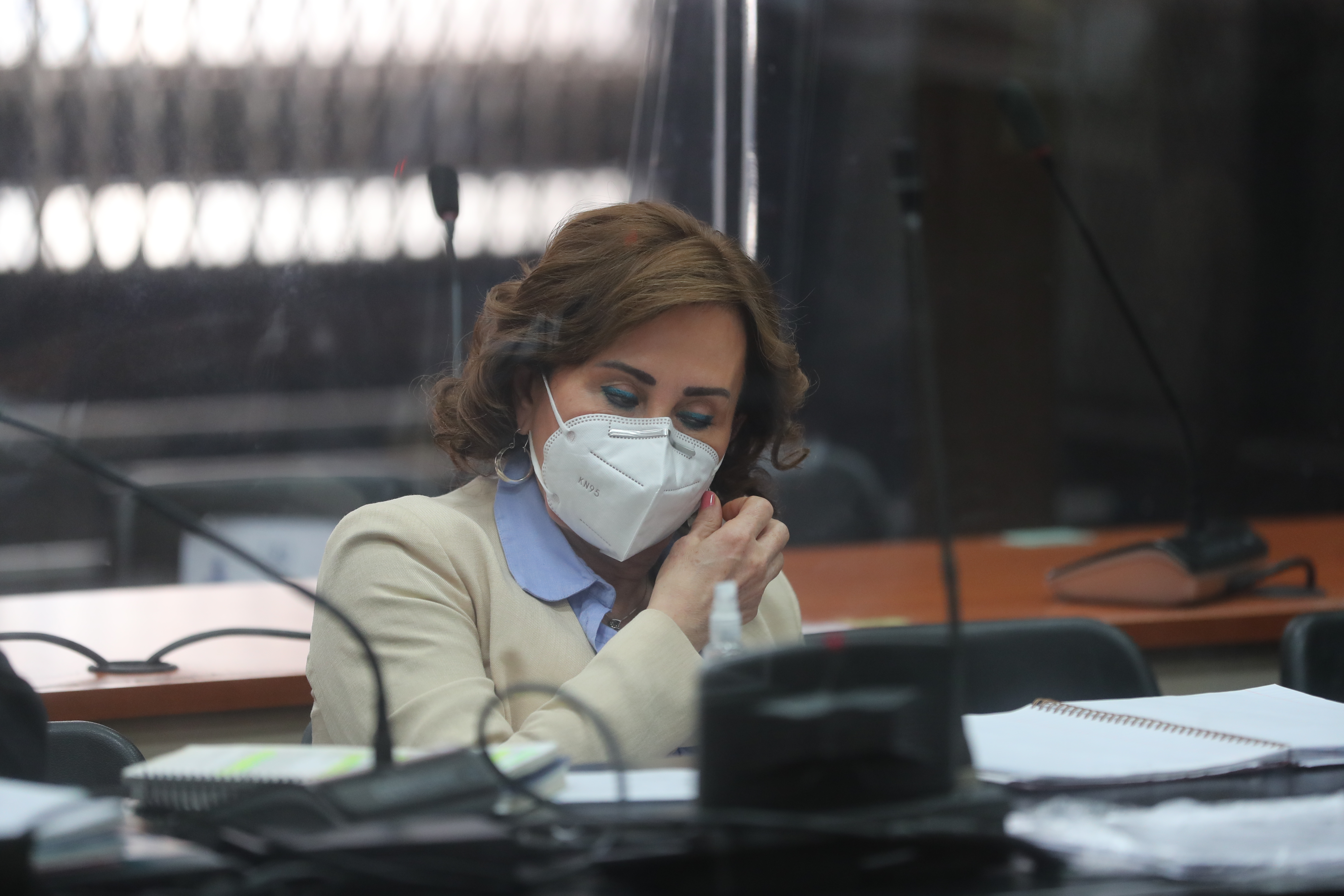 Sandra Torres en audiencia en el juzgado de Mayor Riesgo E donde le informa que sigue con detencin domiciliaria. Fotografa. Erick Avila: 23/04/2021