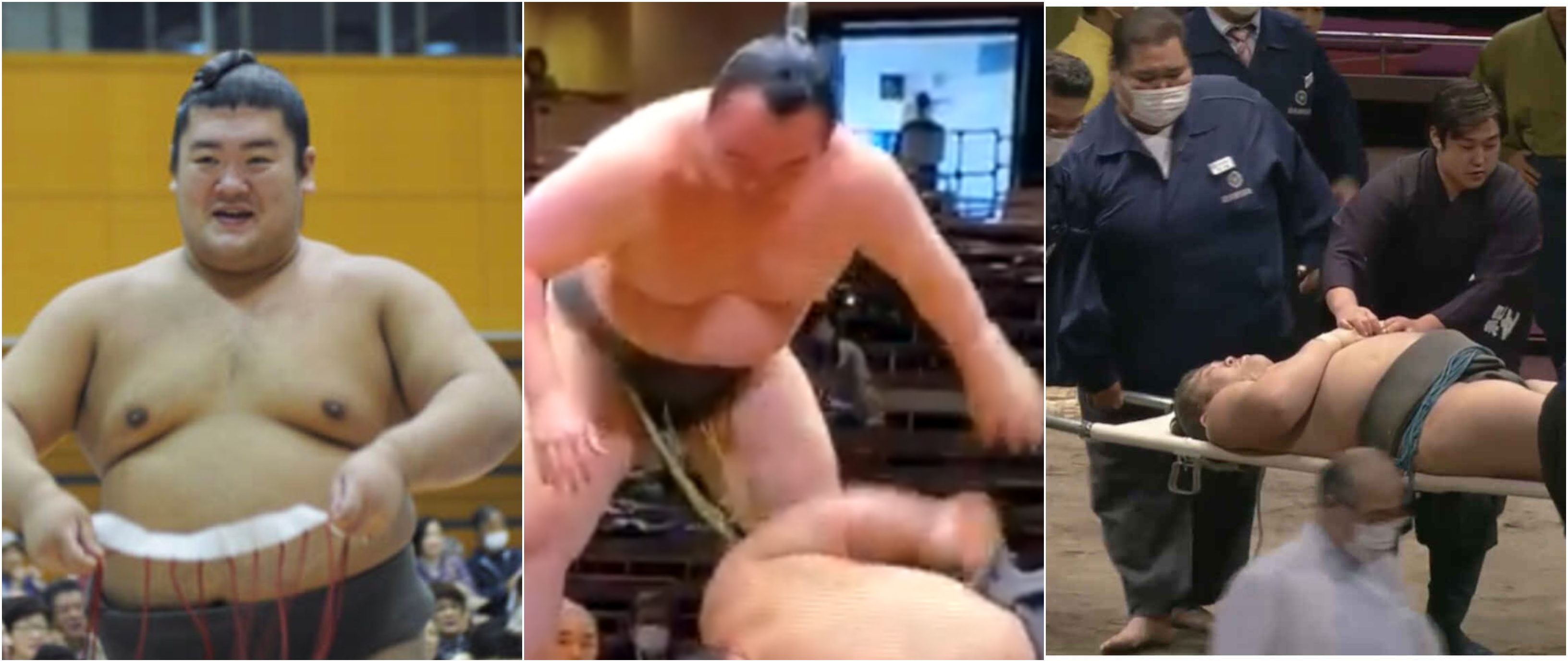 El luchador japonés de sumo, Hibikiryu, impactó con la cabeza directamente al dohyo Foto Prensa Libre: Tomada de @TheSumoSoul/Twitter